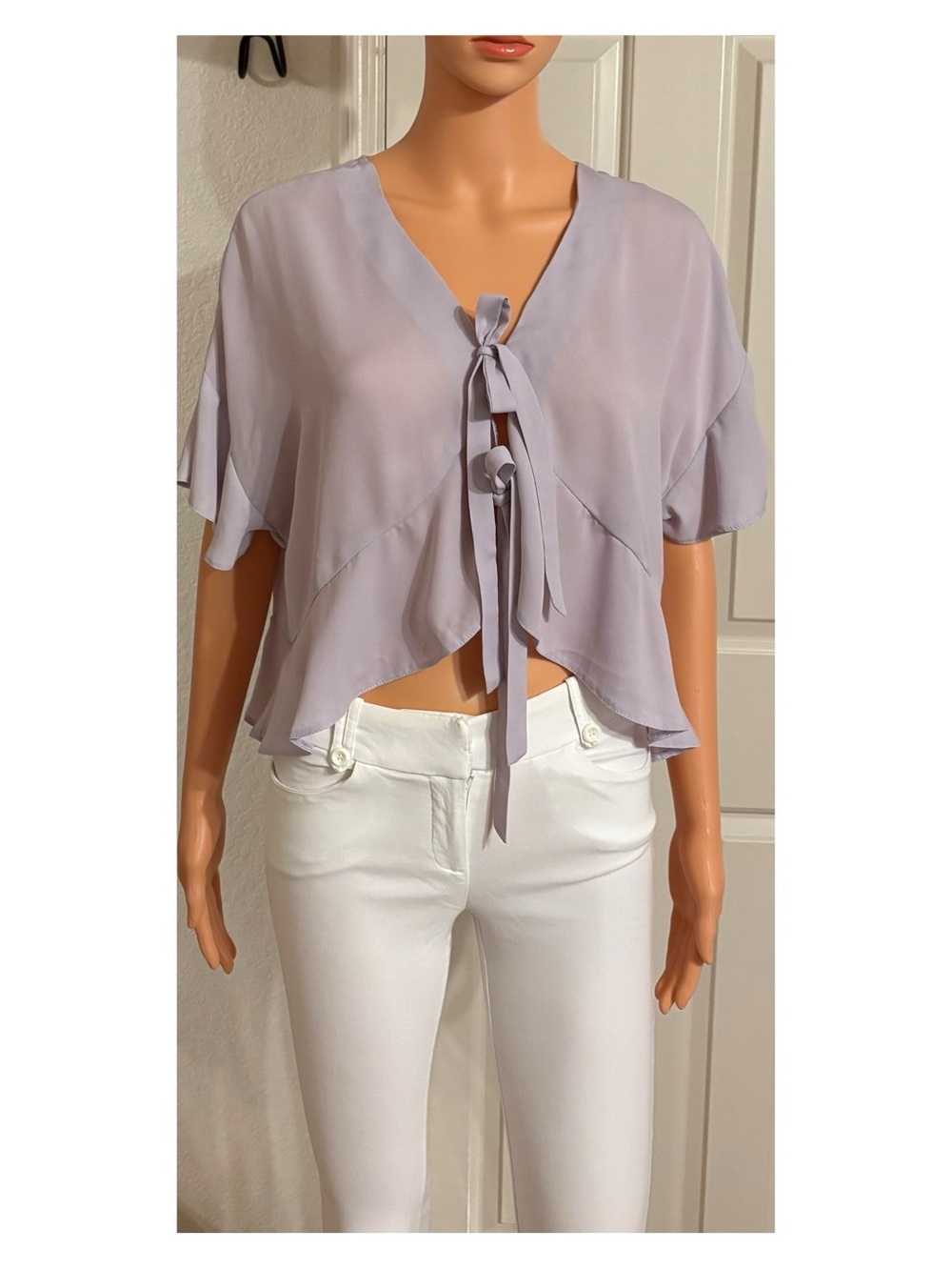 ASOS Lavender Tie-Front V-Neck Blouse